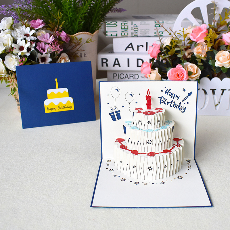 Happy Birthday Card 3D Birthday Cake Pop-Up Cards Flowers Birthday Card Anniversary Party Supplies