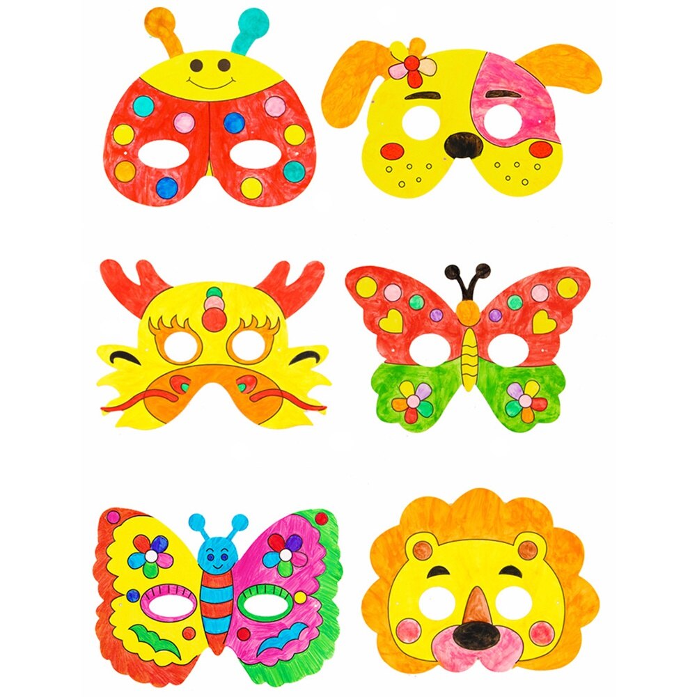 Halloween masque blanc Animal dessin animé enfants coloriage peinture maternelle papier Graffiti à la main bricolage Art matériel paquet
