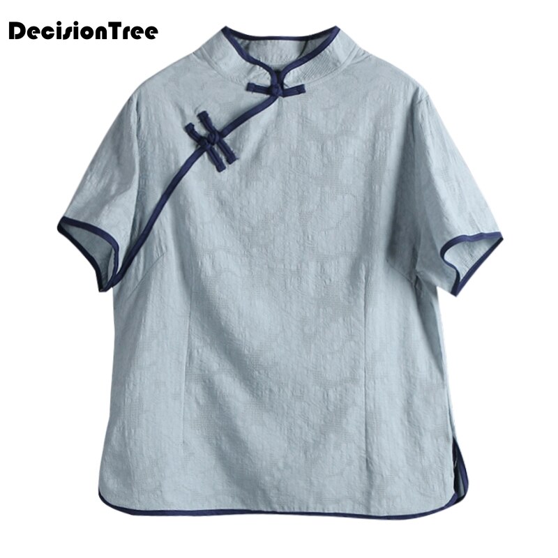 Qipao chino tradicional para mujer , top de algodón de manga corta y lino, tops de hadas hanfu, camisa tang vintage de encaje chino