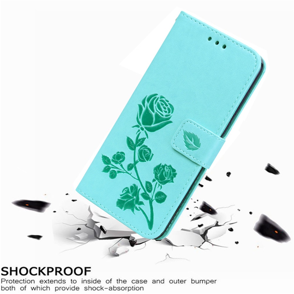 Luksus læder flip bogtaske til alcatel 1s 5024d 1s rose flower pungholder etui telefon cover taske