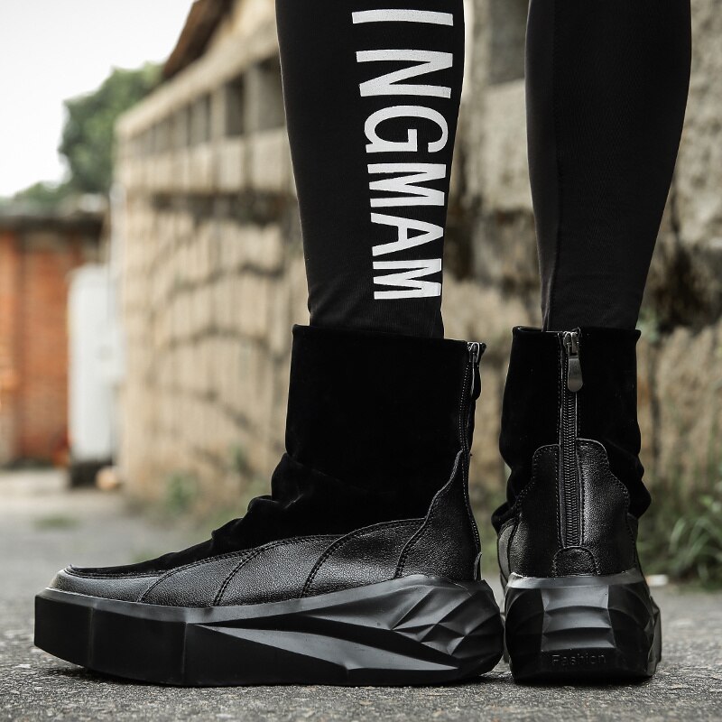 Hoge Top Platform Laarzen Mannen Rits Casual Schoenen Zwart Warme Slip Op Snowboots Mannen Comfortabele Winter Mannen Suède laarzen Botines