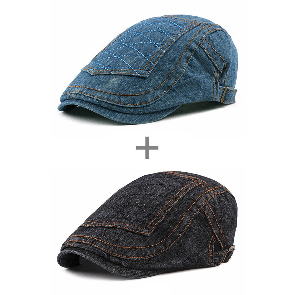 [AETRENDS] Newsboy Cap Beret Hats for Men Denim Caps for Driving Outdoor Activities Z-6593: Blue and Black
