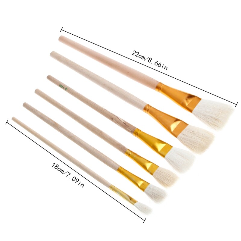 6Pcs Artist S Penselen Set Wol Haar Aquarel Acryl Olieverf Borstel D2TD