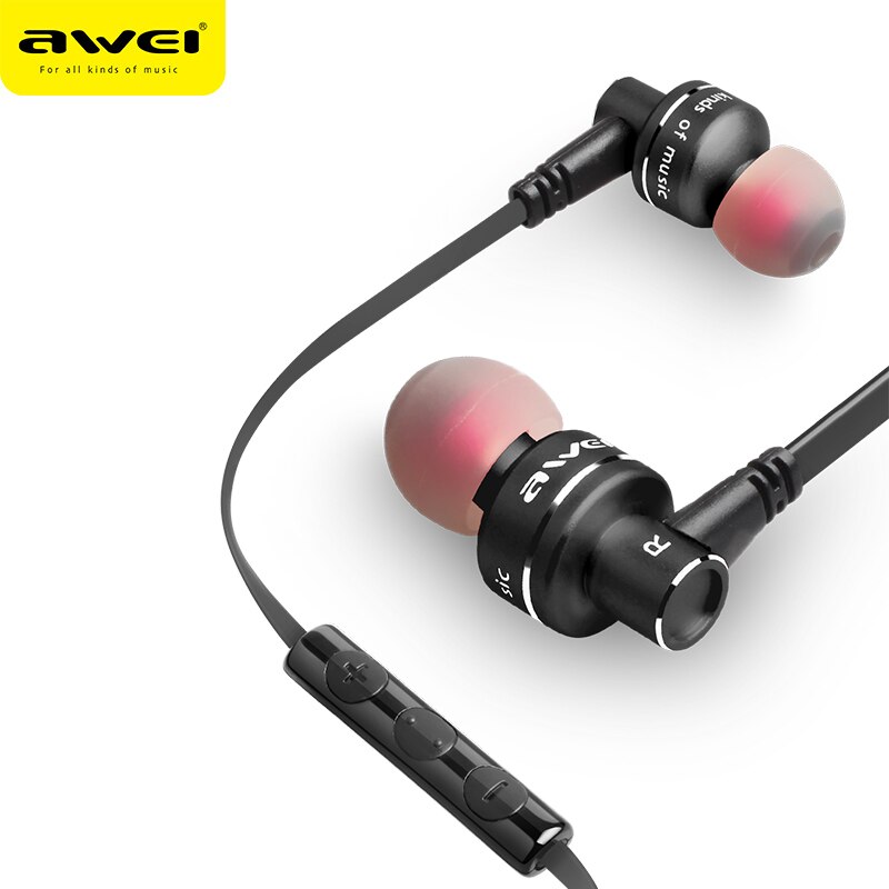 Awei ES-10TY Metalen Bedrade Oortelefoon Stereo Headset In-Ear Ruisonderdrukking Auriculares Hoofdtelefoon Met Microfoon Voor Telefoon Kulakl K: Black