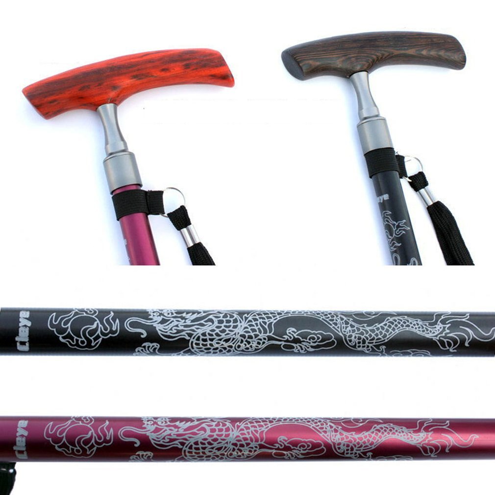 Aluminum Alloy Old Cane Solid Wood Handle Elderly Trekking Pole Cane Four Feet Non-Slip Walking Stick