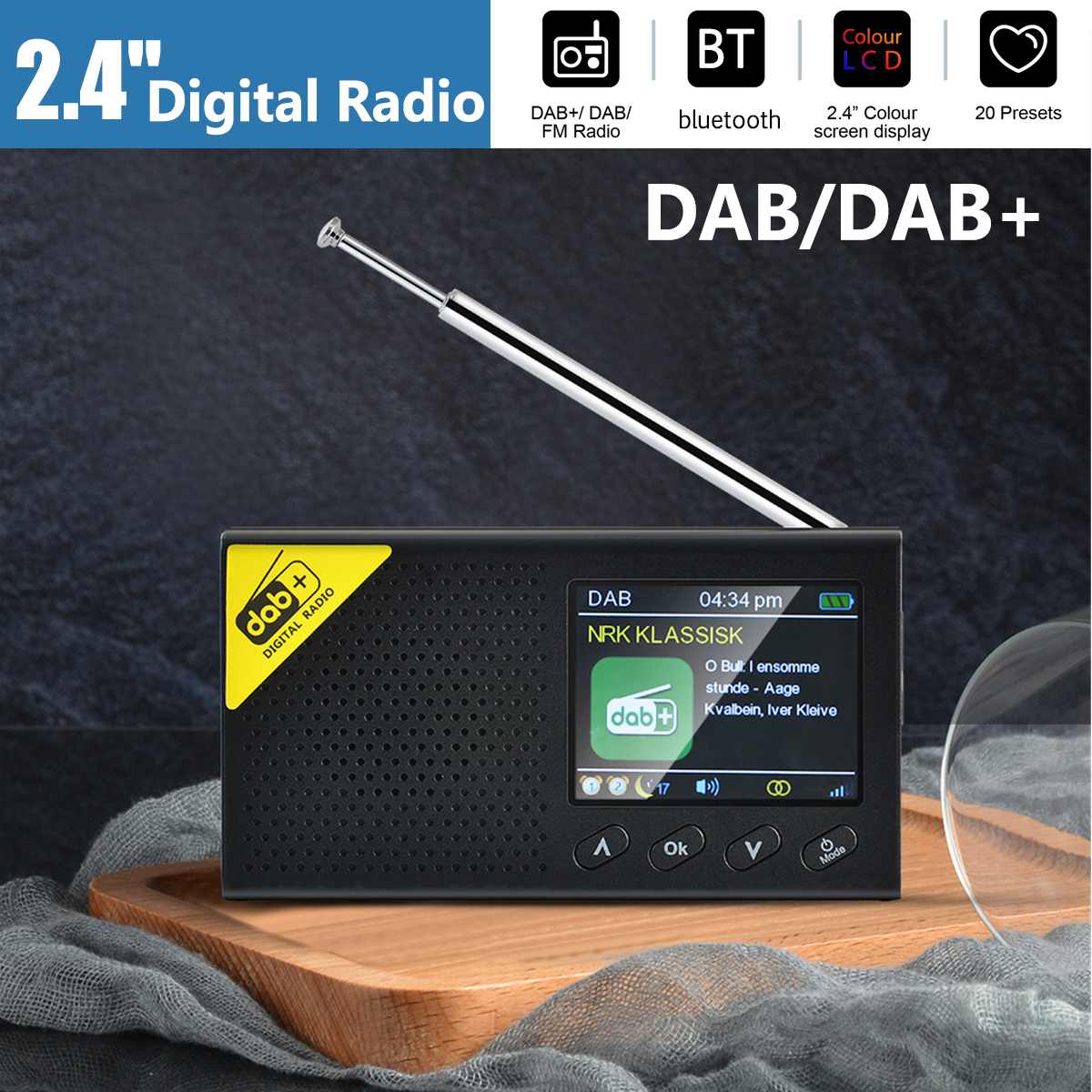 Draagbare Dab Radio Dab + Ontvanger Draagbare Digitale Dab Fm Stereo Radio Receptor Met 2.4 Inch Tft-scherm Bluetooth Alarm klok
