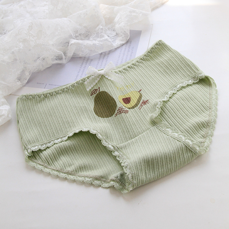 6 Stks/set Kinderen Ondergoed Cartoon Avocado Fruit Afdrukken Strik Verticale Graan Meisje Ventilatie Driehoek Broek