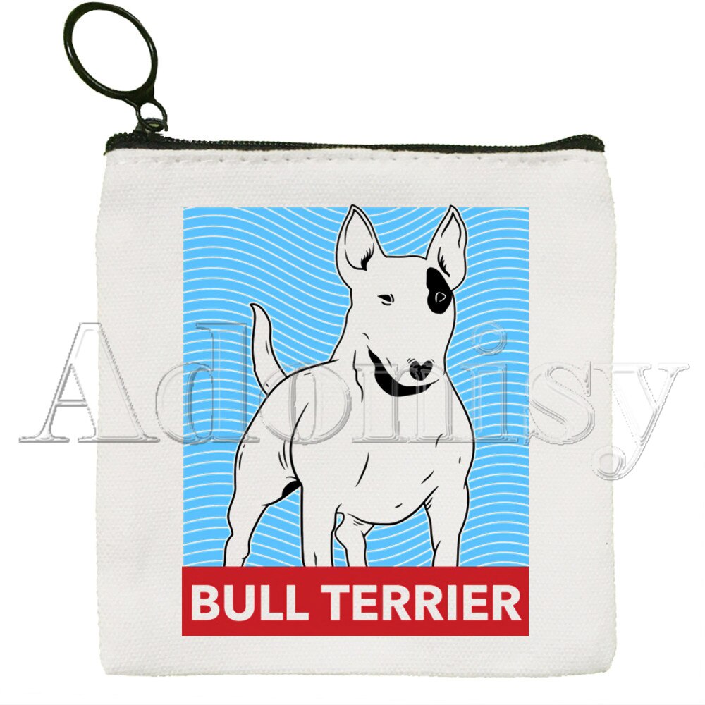 Bull Terrier borsa di tela borsa bianca pura, borsa con cerniera borsa portamonete pochette