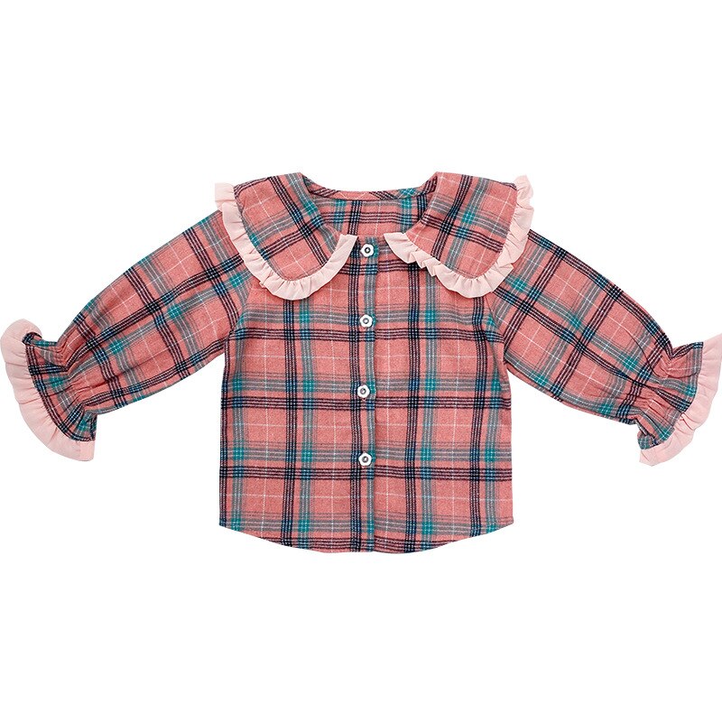 Herfstmeisjes geruit t-shirt met lange mouwen, katoenen topjes voor kinderen, meisjestopje