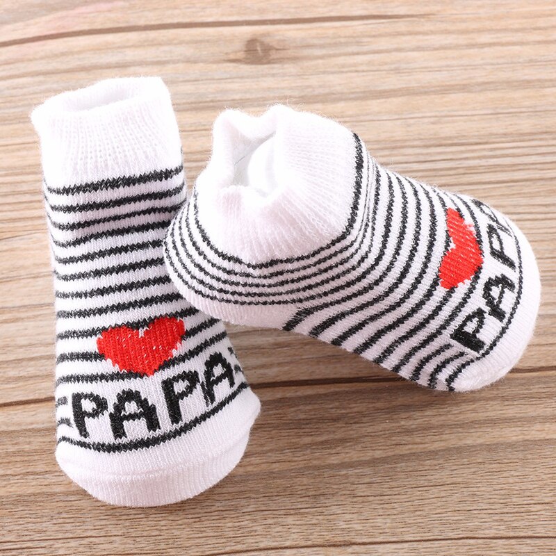 Lovely Soft Baby Socks Newborn Toddler Infant Kids Girls Boys Stripe Cotton Love Mama/Papa Socks 0~3 Months