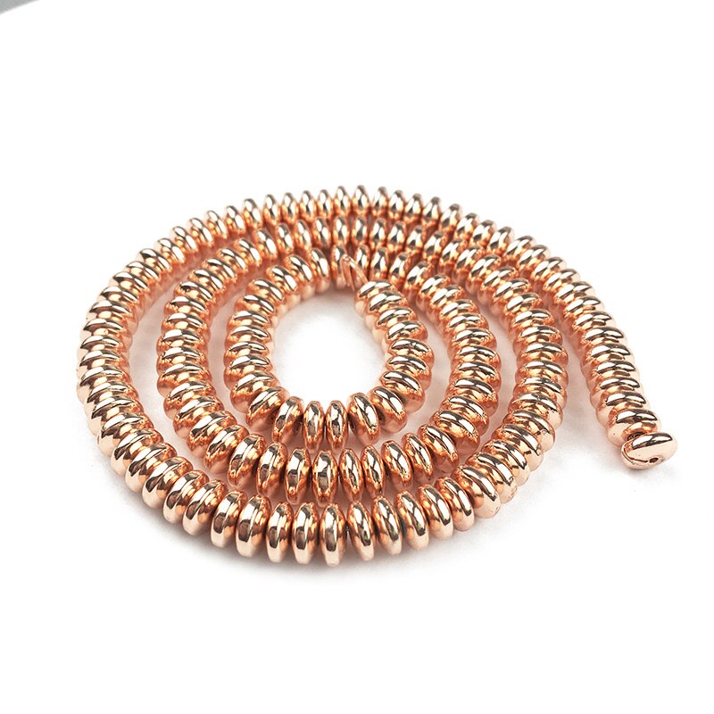 Owalne poszycie hematyt koraliki Silvers różowe złoto płaskie okrągły element dystansowy luźny koralik 4 6 8mm bransoletka wisiorek do tworzenia biżuterii DIY: Rose Gold Color / 8mm 100Pcs 1Strand