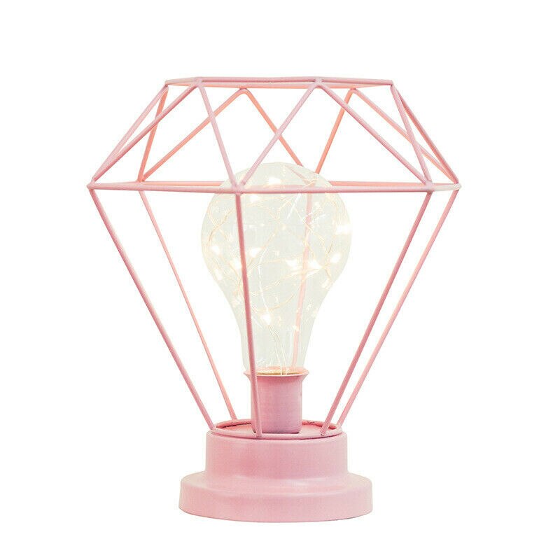 Geometrisk bordlampe retro geometriske industrielle led lyspærer skrivebord bord seng side lampe batteri usb for soverom dekorer: Rosa