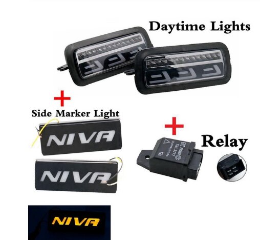 Voor Lada Niva 4X4 Urban 1995 Side Led Drl Wit Running Amber Richtingaanwijzer Functie Accessoires Led achterlicht Relais: Cover3
