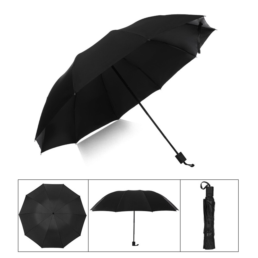 Sombrilla plegable de viaje con protección UV, 58 pulgadas, 3 pliegues, para la familia, resistente al viento, para Golf, exteriores, negocios, Extra grande, portátil: Black
