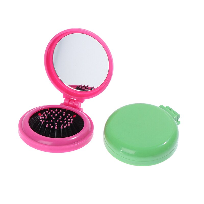 Women Girl Travel Foldable Folding Hair Brush with Mirror Pocket Air Bag Comb