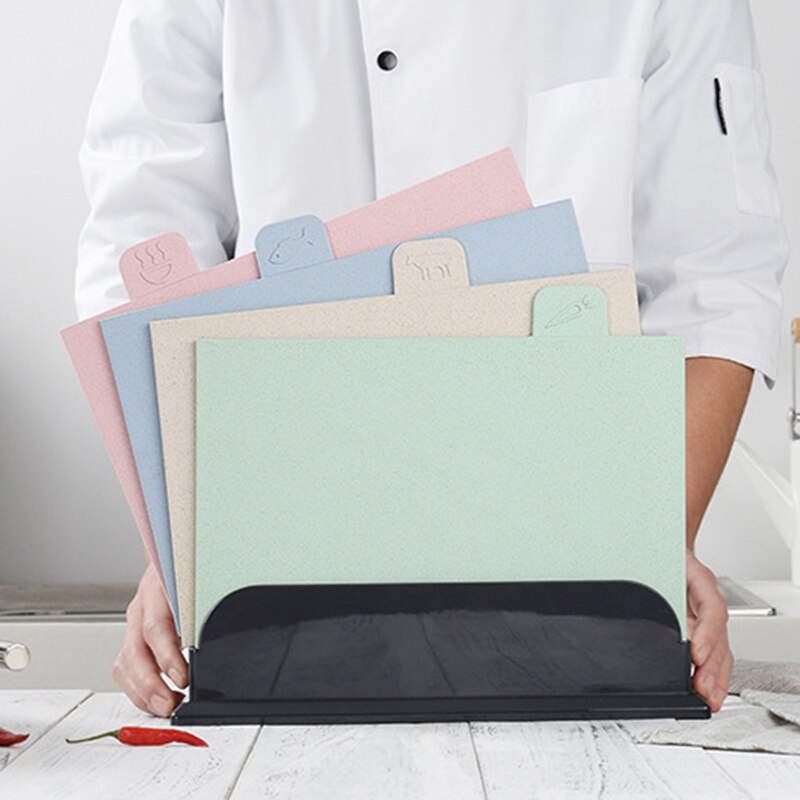 Food Chopping Board Set Block Fruit Multifunction Vegetables Colour Coded Cutting Non Slip Kitchen with Stand