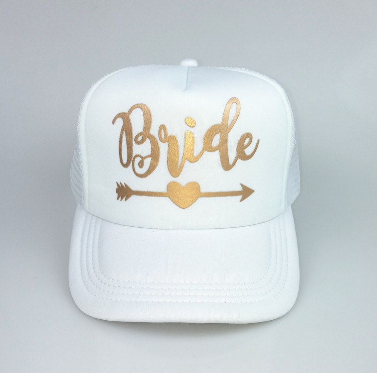 C &amp; Fung SQUAD novia del equipo sombreros basebal gorras para el banquete de Boda del brillo del oro rosa malla sombreros de verano estilo: bride arrow white 2