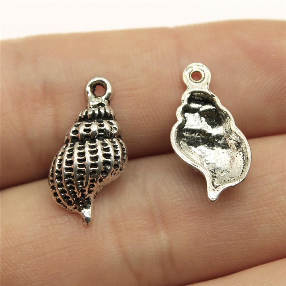 Abalorios de conchas y conchas de Color plateado antiguo, 20 piezas, para fabricación de joyas: 20x10x4mm-Silver