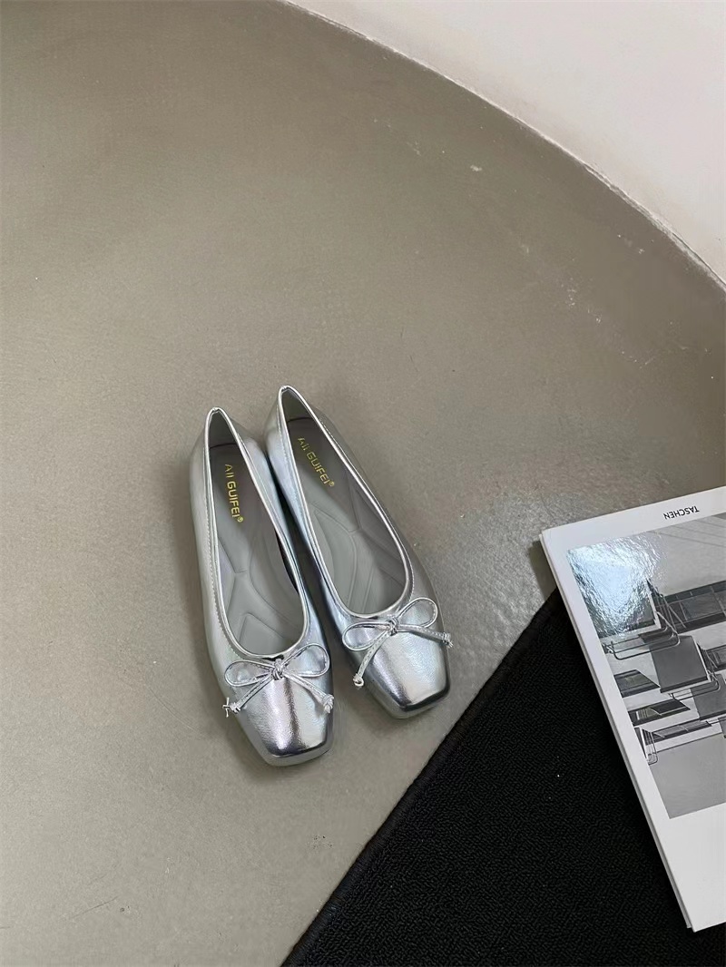 Bowtie scarpe basse donna ballerine punta quadrata Slip on ballerine mocassini pigri mocassini scarpe Casual Comfort da donna 2024: Argento / 35