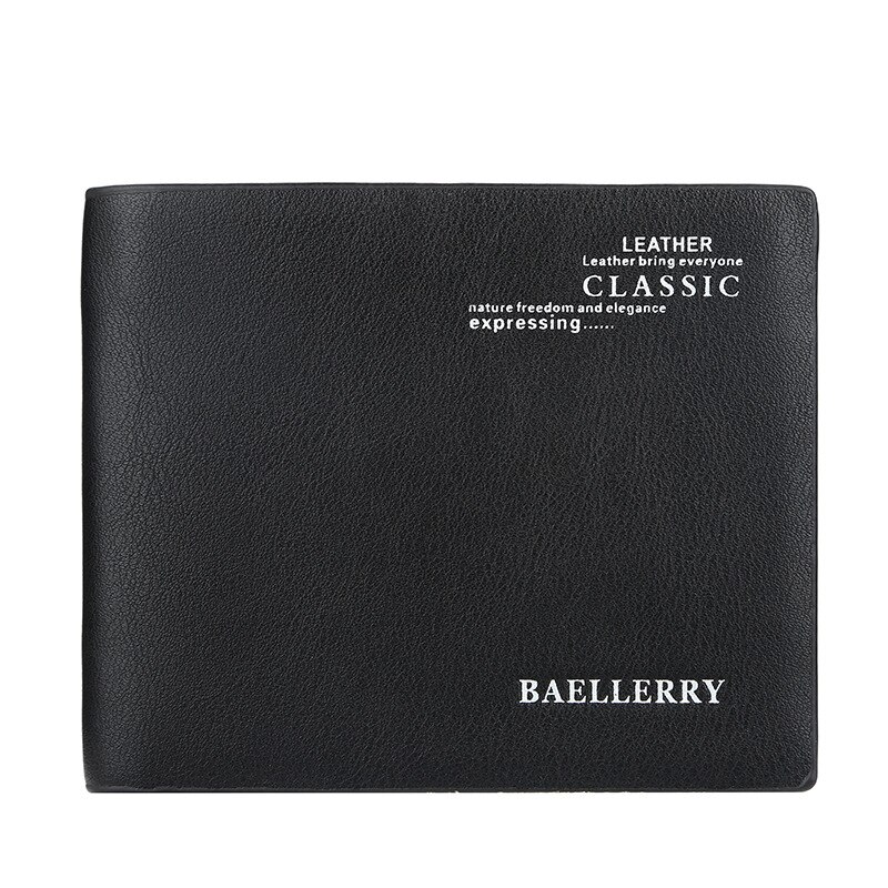 Baellerry Business Wallet Soft Leather Men's Short Slim European and American Multi-Card Plaid Wallet Youth Card Bag: black