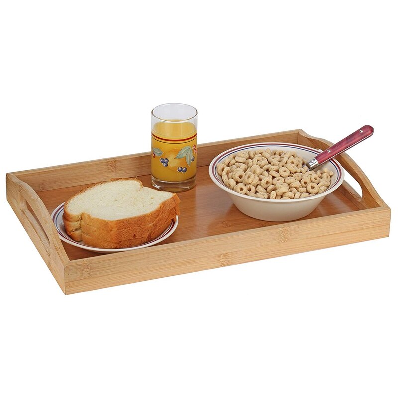 Serveringsbricka bambu - träbricka med handtag - perfekt för middagsbrickor, tebricka, barbricka, frukostbricka eller någon matbricka
