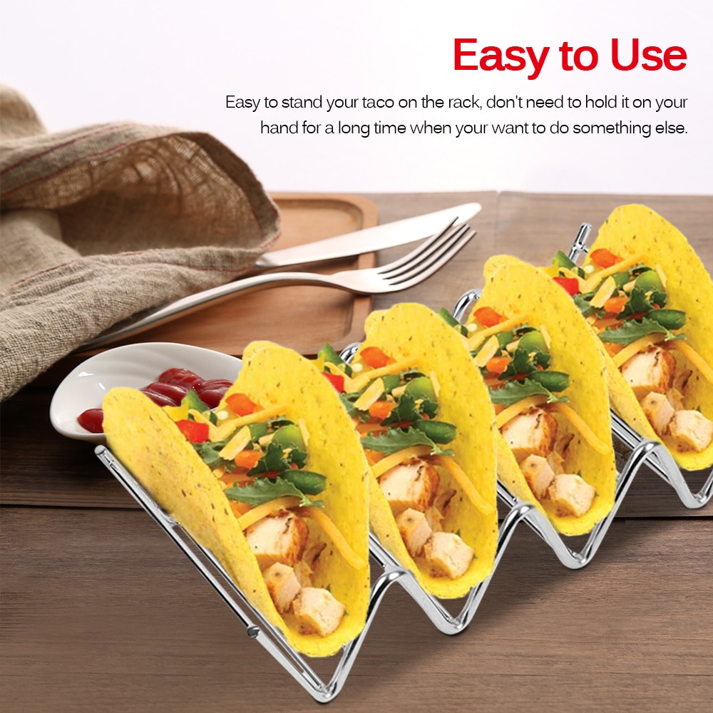 Stainless Steel Taco Holders Rack Mexican Food Hard Stand Holds Soft Shells Wave Shape Kitchen Tool Restaurant Food Display