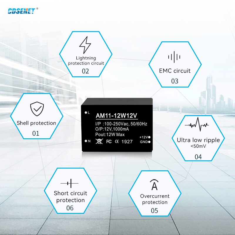 AC-DC Buck Power Supply Module CDSENET AM11-12W12V 12W AC 100-250V DC12V/1.0A Low Power High Stability