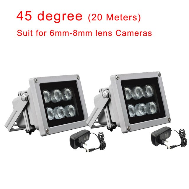 Cdycam Infrared Light 6 Strong LED Night Vision Range 45/60 Degree 850nm Aluminium Illuminator lamp for Security CCTV IP Camera: LED6-45D-12V2A-2pcs
