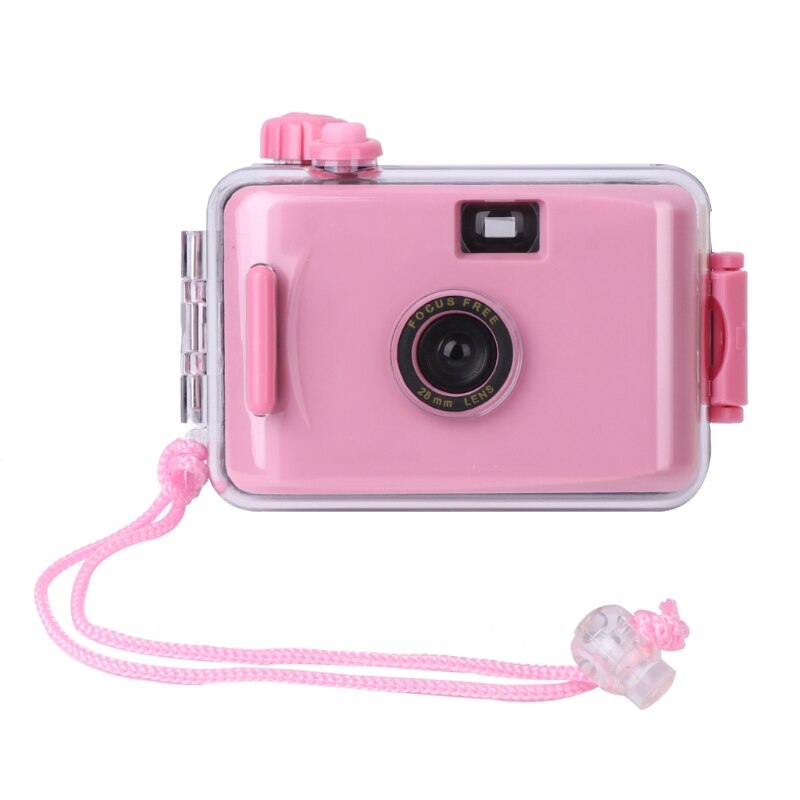 Børnefilmkamera vintage filmkamera vandtæt og stødsikkert med etui (pink)