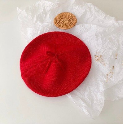 Stickad basker flerfärgade barn babyhattar höst vinter styling tillbehör hipster målare hatt för flickor barn motorhuv mössa: 2459 röda