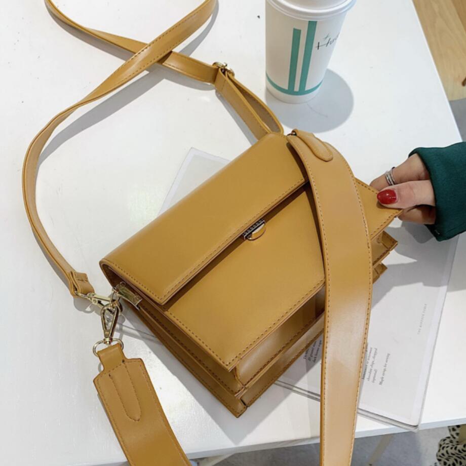 Rétro décontracté rabat carré sac nouvelle en cuir PU femmes concepteur sac à main large bandoulière sacs à bandoulière