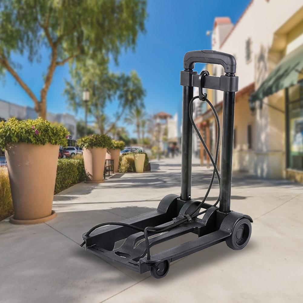 Portable Folding Hand Truck With Wheels Telescopic Black Heavy Duty Lightweight Cart For Luggage
