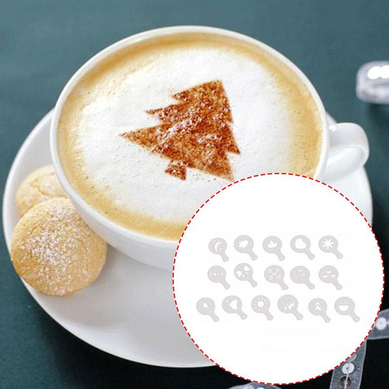16 stk / sæt kaffe barista cappuccino skabelon strew pad støv spray spray skimmel kaffe mælk kage cupcake stencil skabelon skimmel værktøj