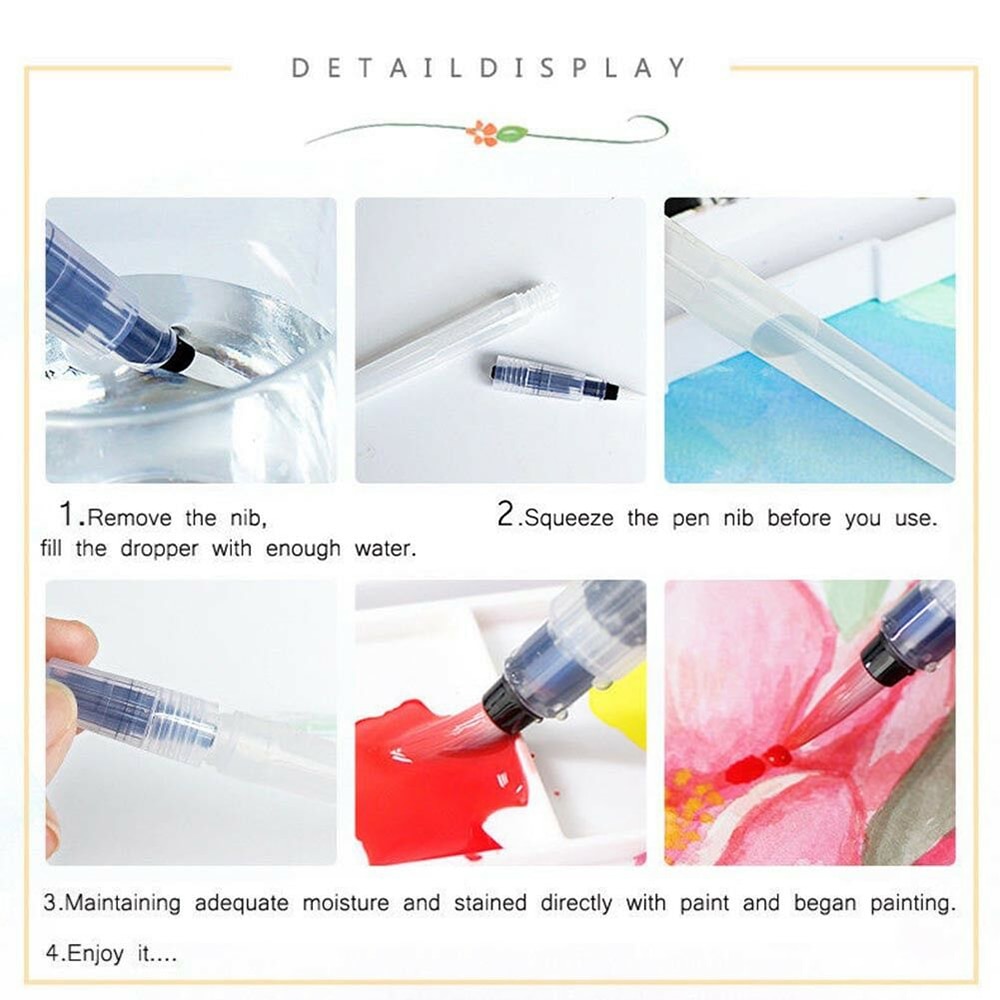 Kit de stylos à aquarelle, marqueurs rechargeables, pinceaux à aquarelle pour peinture, dessin, fournitures d&#39;art, feutres, 3 pièces/ensemble