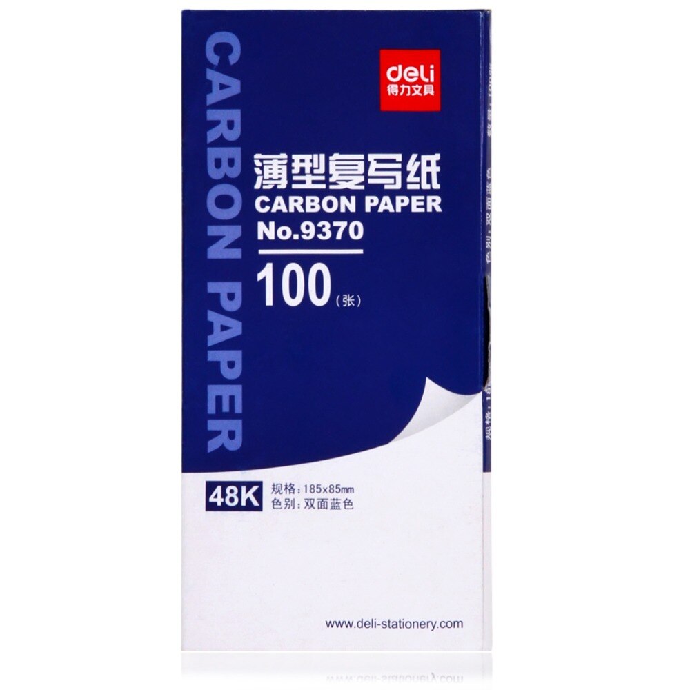 Deli 1pcs 9370 48K double side blue carbon paper 100 sheets/set financial supplies 8.5cm*18.5cm include three red sheets