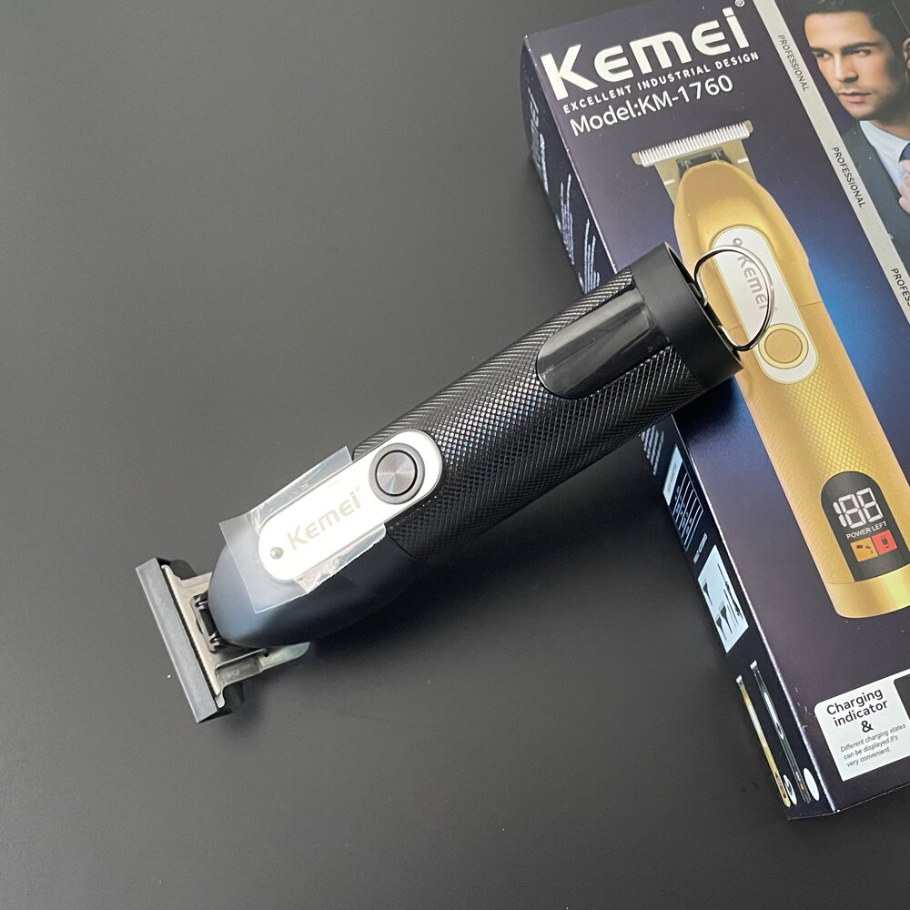 Kemei – tondeuse à cheveux professionnelle pour hommes, rasoir électrique à 0mm avec écran LCD, Rechargeable, idéal pour couper la barbe, KM-1760: black