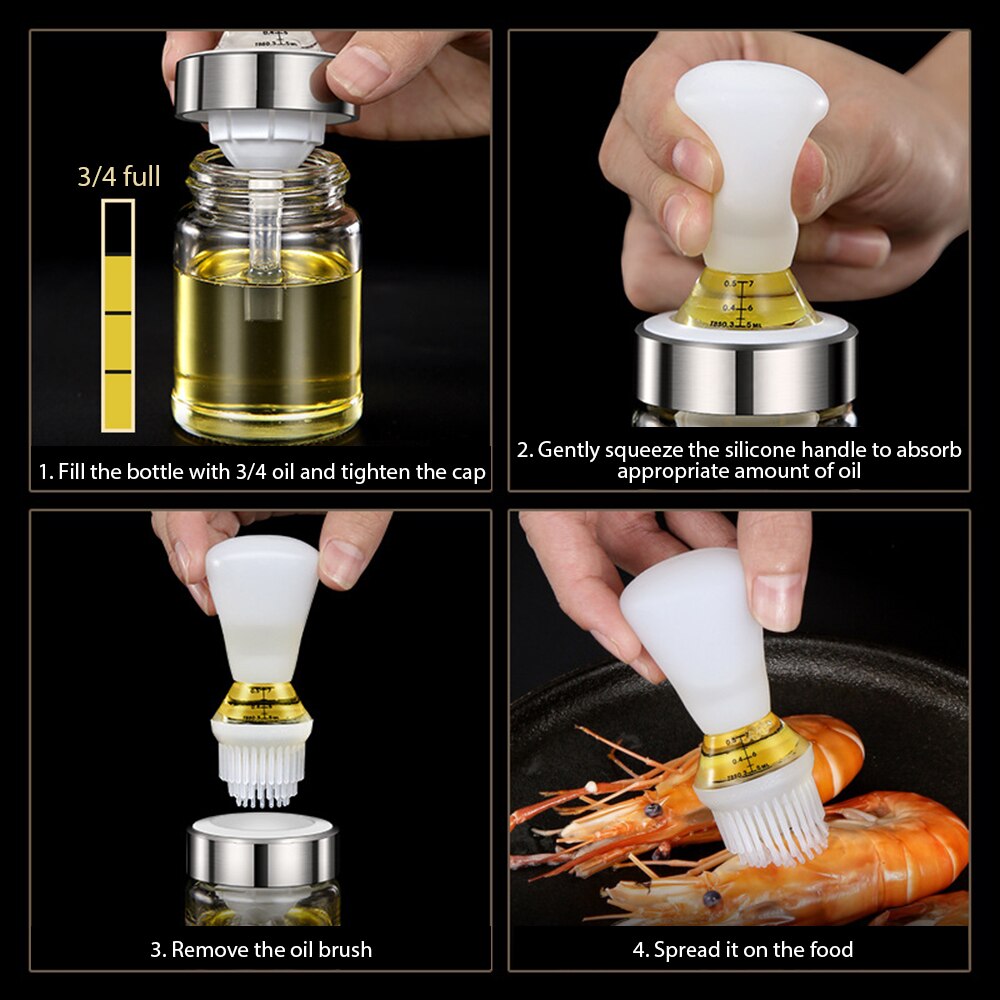 135ml Silicone Oil Brush Bottle Barbecue Grill Oil Brush Baking Pastry Steak Liquid Dropper Bottle Dispenser Kitchen Accessories