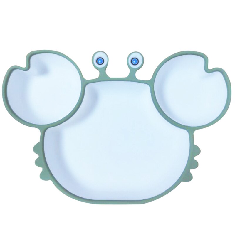 Assiette en Silicone pour enfants, bol en forme de crabe, dessin animé, alimentation pour bébé, vaisselle pour enfants: Green