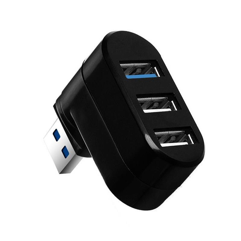 Hoge snelheid 3- poorts usb 3.0 multi-hub splitter 90/180 graden draaibare mini usb 2.0 hub uitbreiding voor macbook pro pc laptop: Zwart