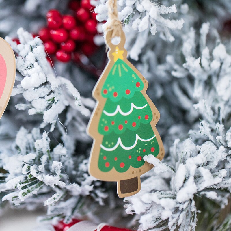 God jul papper bokmärken söt tecknad pepparkaka man träd tagg julfest dekoration häng tagg förpackningsetiketter 50 st