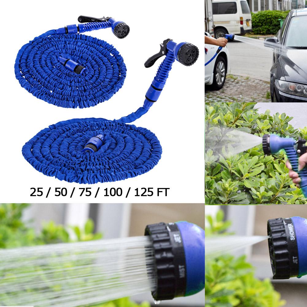 Manguera de jardín Flexible y extensible, tubo de agua de 25-200 pies con pulverizador para riego de jardín y coche