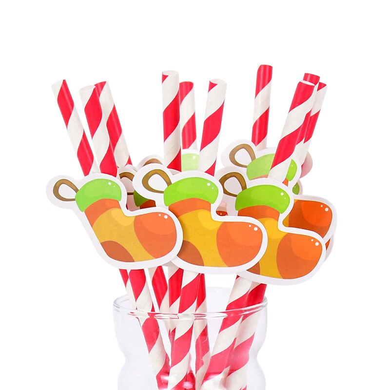 10pcs/set Santa Claus Snowman Elk Paper Drinking Straws Christmas Party DIY Paper Straw Tableware Year Party Decor Supplies: B06-10PCS