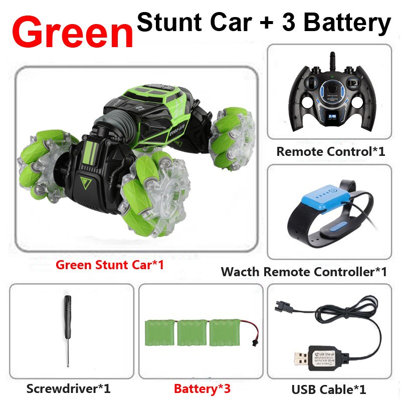 1:16 Remote Control Stunt RC Car Gesture Induction Twisting 4WD Off-Road Vehicle Light Music Drift Side Driving RC Toys: Green 3B