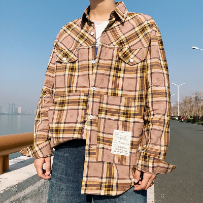 Ruihuo våren casual rutete skjorte herre slim fit koreansk stil mannlige langermede skjorter herre merke pluss størrelse m -3xl: Champagne / Xxxl