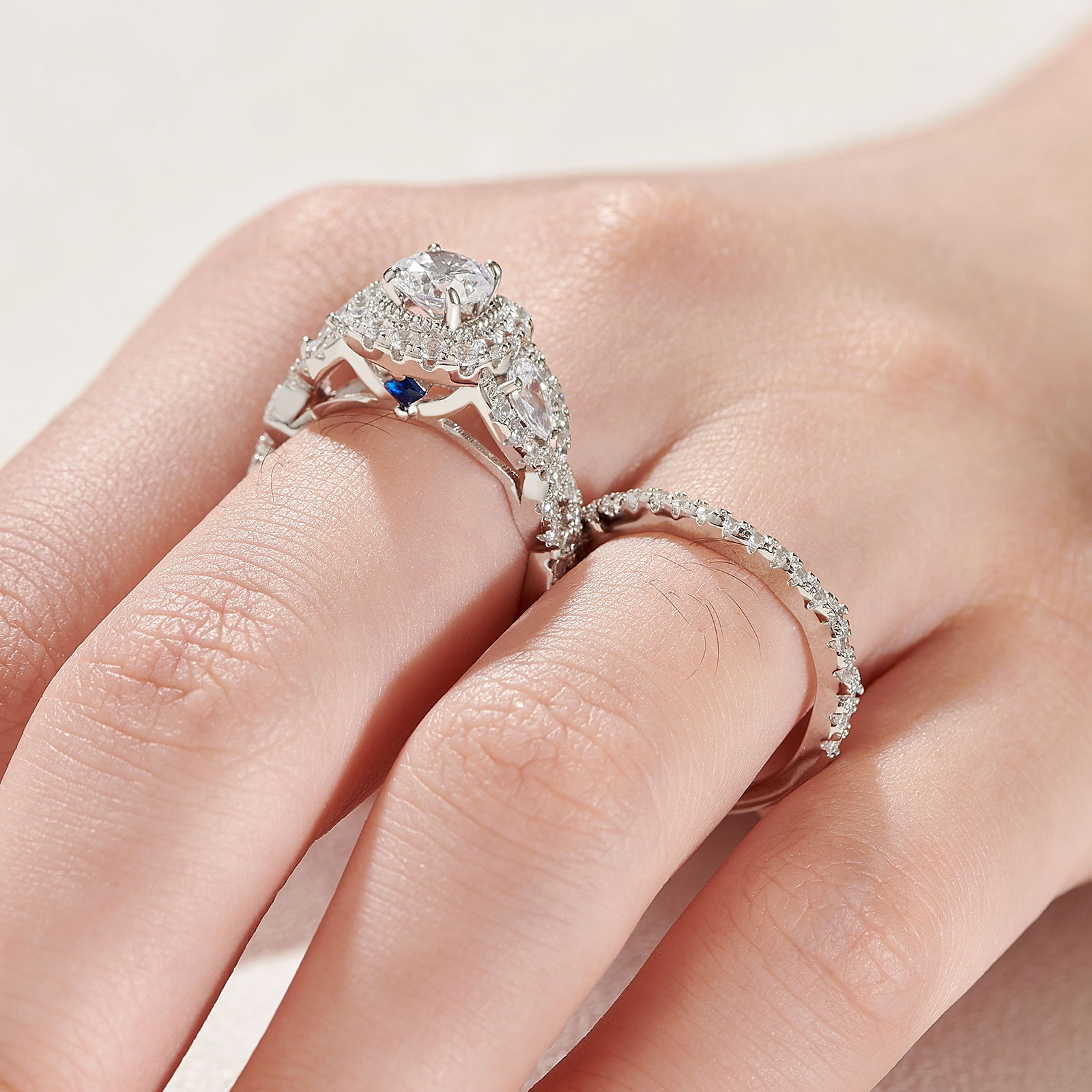 Newshe 2 sztuk pierścionek zaręczynowy ślub zestaw pierścieni dla kobiet 925 Sterling Silver 2.4Ct okrągły gruszka biały Cz rozmiar 4-13