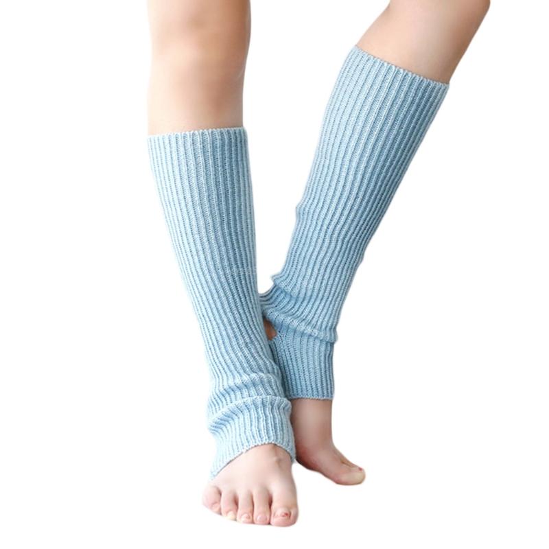 1 Pair Women Girls Ballet Dance Stirrup Leg Warmers Ribbed Knitted Solid Color Toeless Latin Knee High Socks Sleeves: Sky Blue