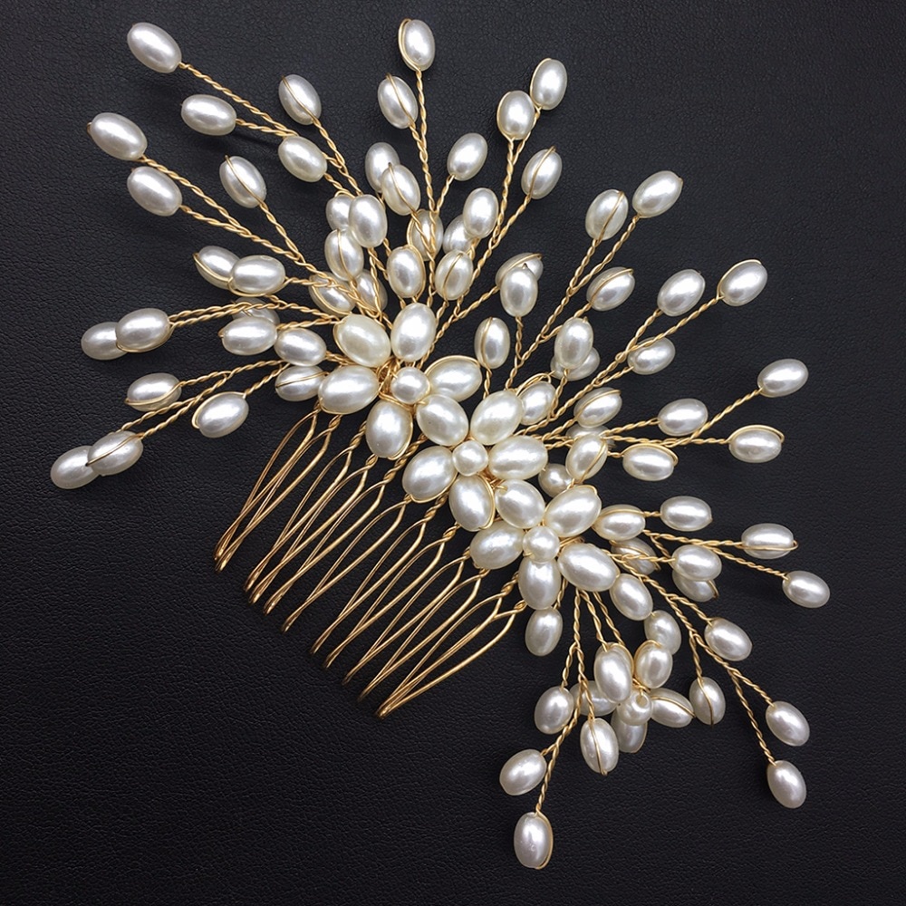 JAVRICK 15cm Bride Comb Wedding Handmade Pearl Bridal Women Headwear Jewelry Hair