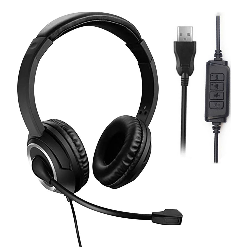 Fones de ouvido com fio USB com microfone Fones de ouvido estéreo com redução de ruído para jogos de negócios de escritório para computador PC laptop