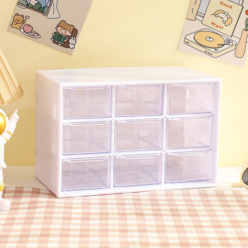 9 Grid Desktop Storage Organizer Boxes Transparent Small Drawer Partitioned Student Desk Wall-mounted Sundries Storage Box: WHITE