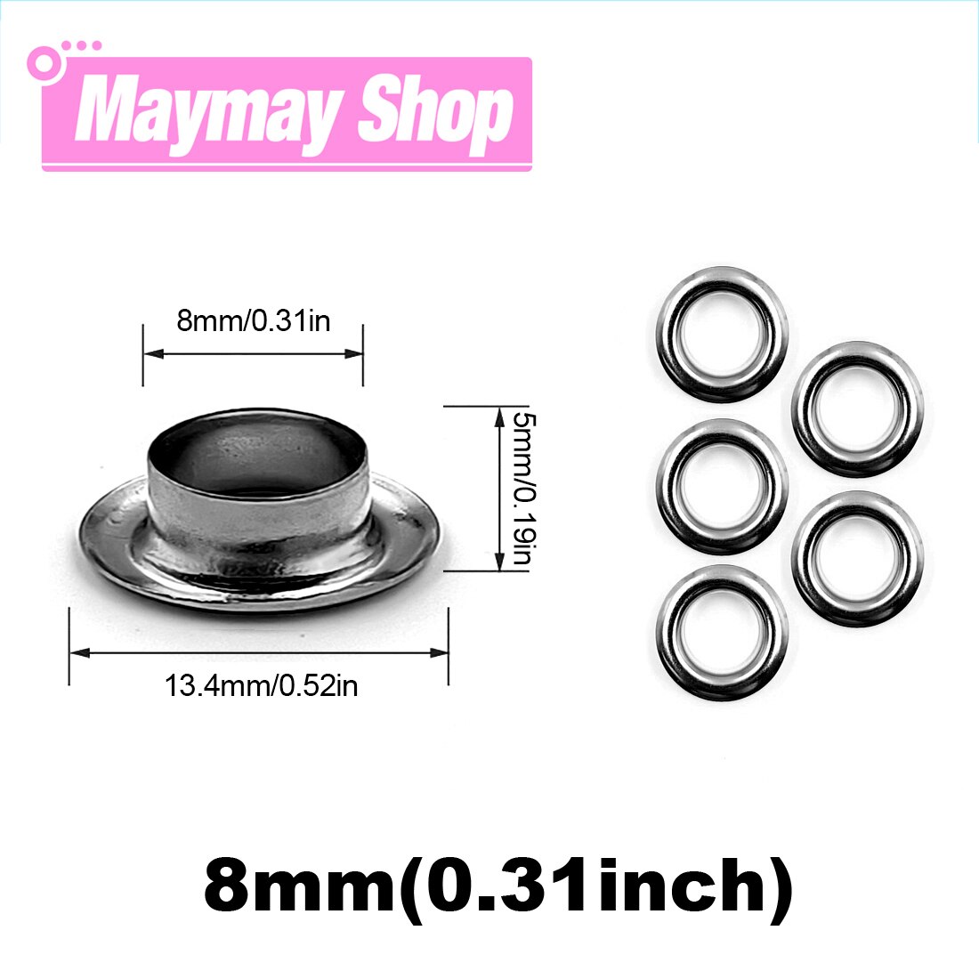 50pcs 8mm Hole Metal Eyelets Grommets with Washer Punch Set Tool Diy Leathercraft Accessories Clothes Shoes Belt Cap Bag Tags: Gunblack